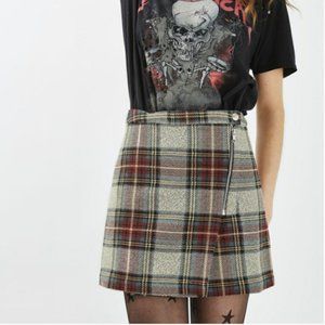 Topshop Plaid Asymmetrical Zip A-line Tweed Skirt